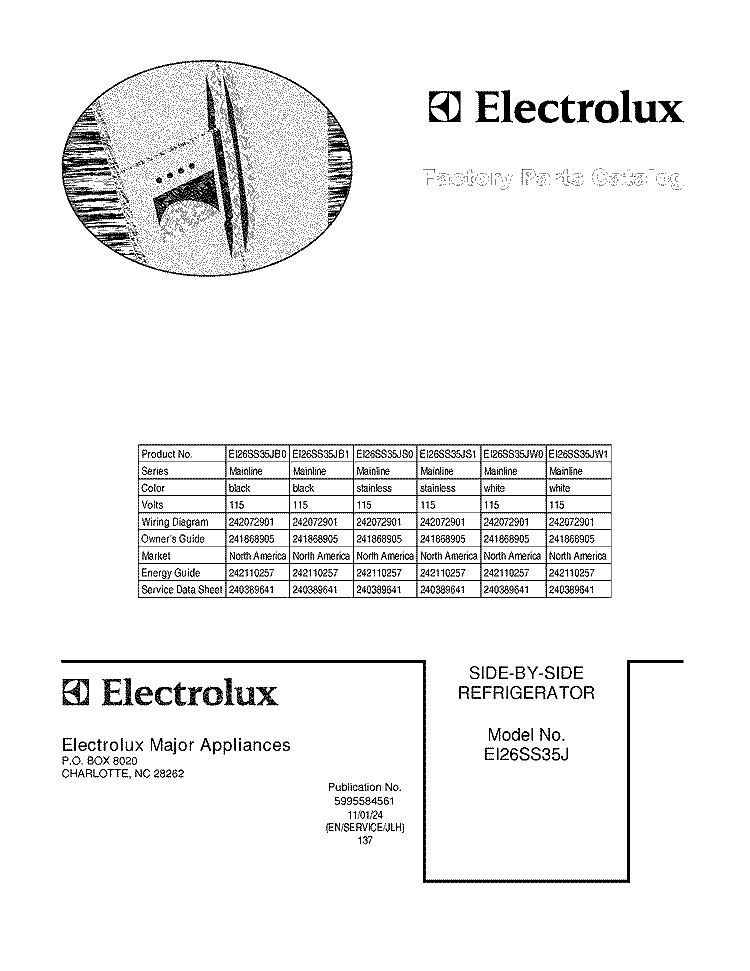 COVER Diagram and Parts List for EI26SS35JS0  Electrolux Refrigerator