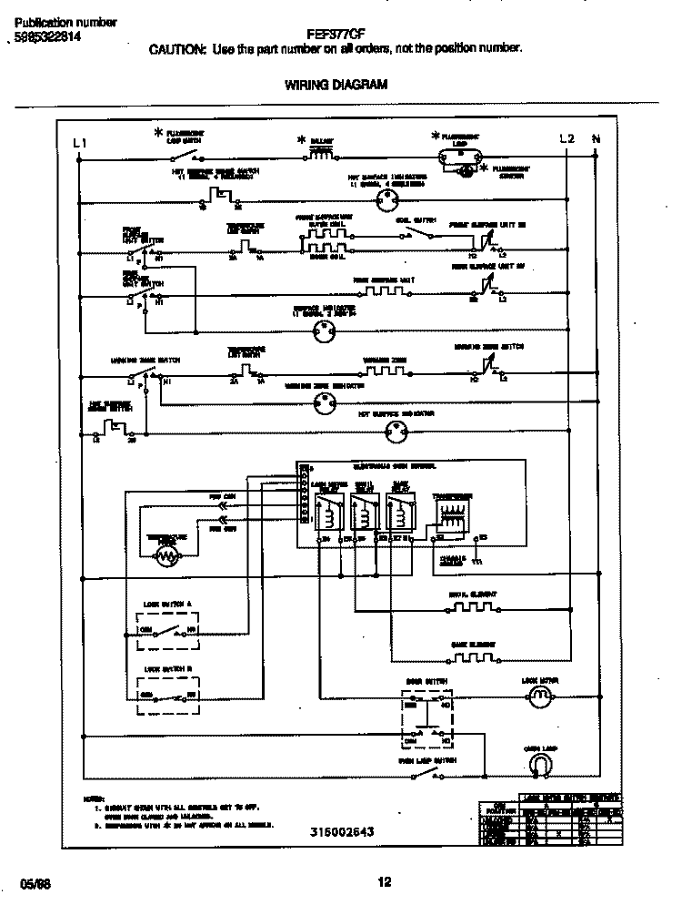 WIRING DIAGRAM Diagram and Parts List for FEF377CFBD  Frigidaire Range
