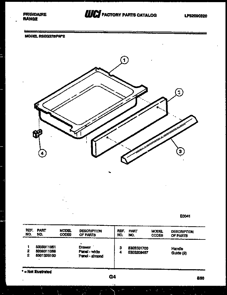 DRAWER PARTS Diagram and Parts List for RSEG37BFL2  Frigidaire Range