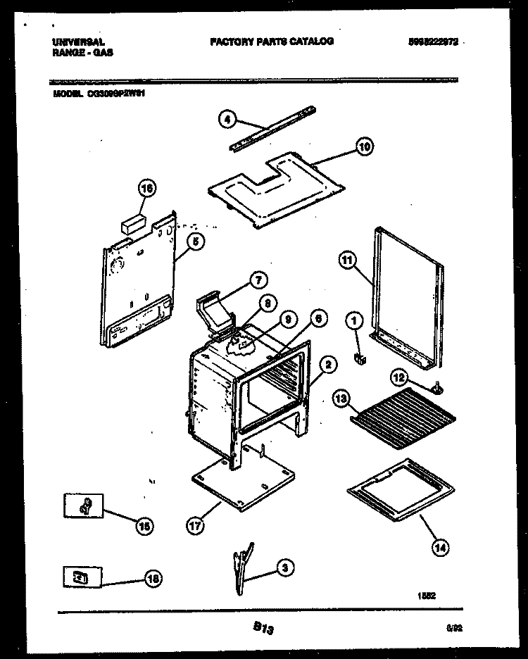 BODY PARTS Diagram and Parts List for CG300SP2W1  Frigidaire Range