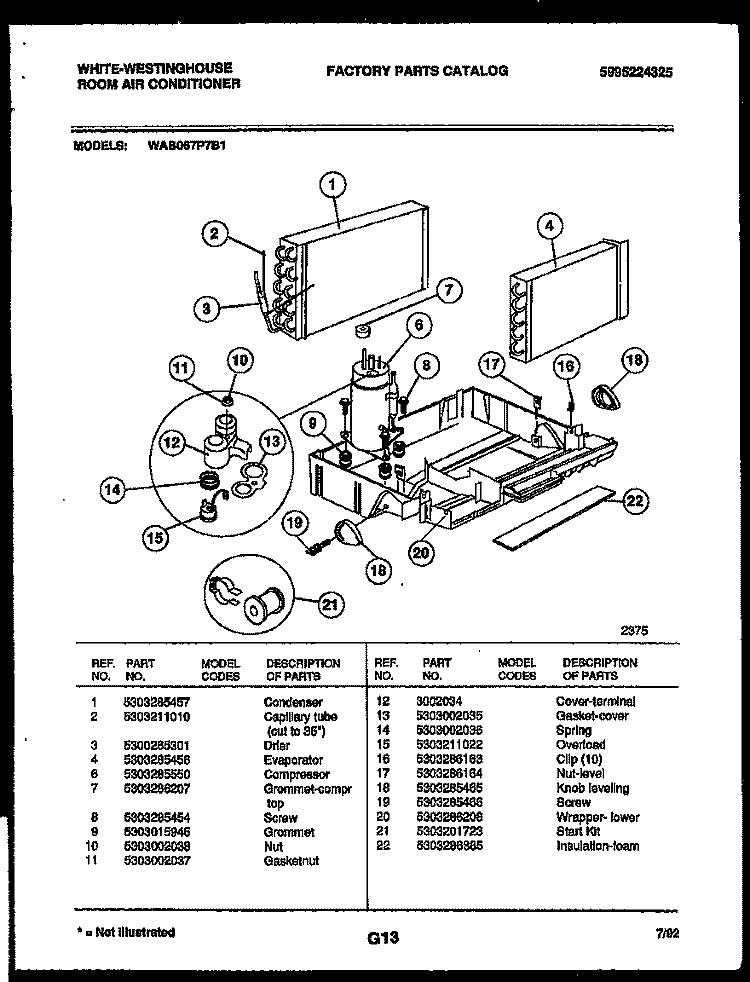 SYSTEM PARTS Diagram and Parts List for WAB067P7B1  Frigidaire Air Conditioner