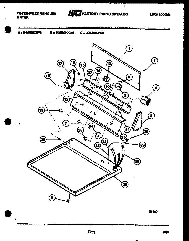 CONSOLE AND CONTROL PARTS Diagram and Parts List for DG500KXW2  Frigidaire Dryer
