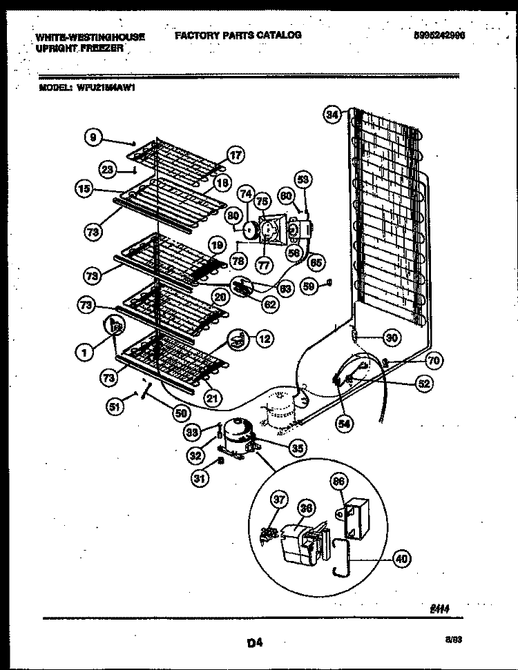 SYSTEM AND ELECTRICAL PARTS Diagram and Parts List for WFU21M4AW1  Frigidaire Freezer