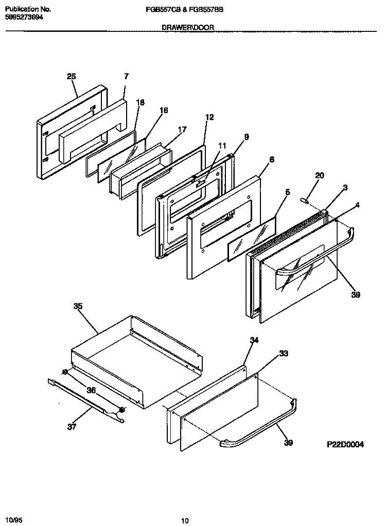 DRAWER / DOOR Diagram and Parts List for FGB557CBS2  Frigidaire Wall Oven