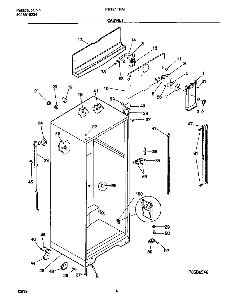 CABINET Diagram and Parts List for FRT21TNGW3  Frigidaire Refrigerator