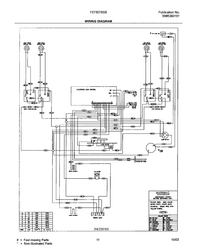 WIRING DIAGRAM Diagram and Parts List for FEF357BSB  Frigidaire Range