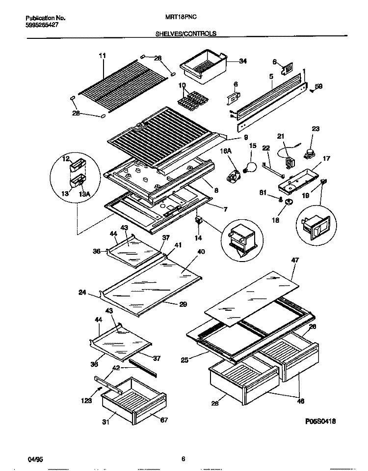 SHELVES / CONTROLS Diagram and Parts List for MRT18PNCD0  Frigidaire Refrigerator