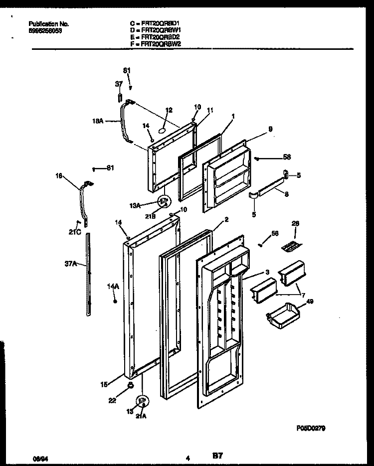 DOOR PARTS Diagram and Parts List for FRT20QRBW1  Frigidaire Refrigerator