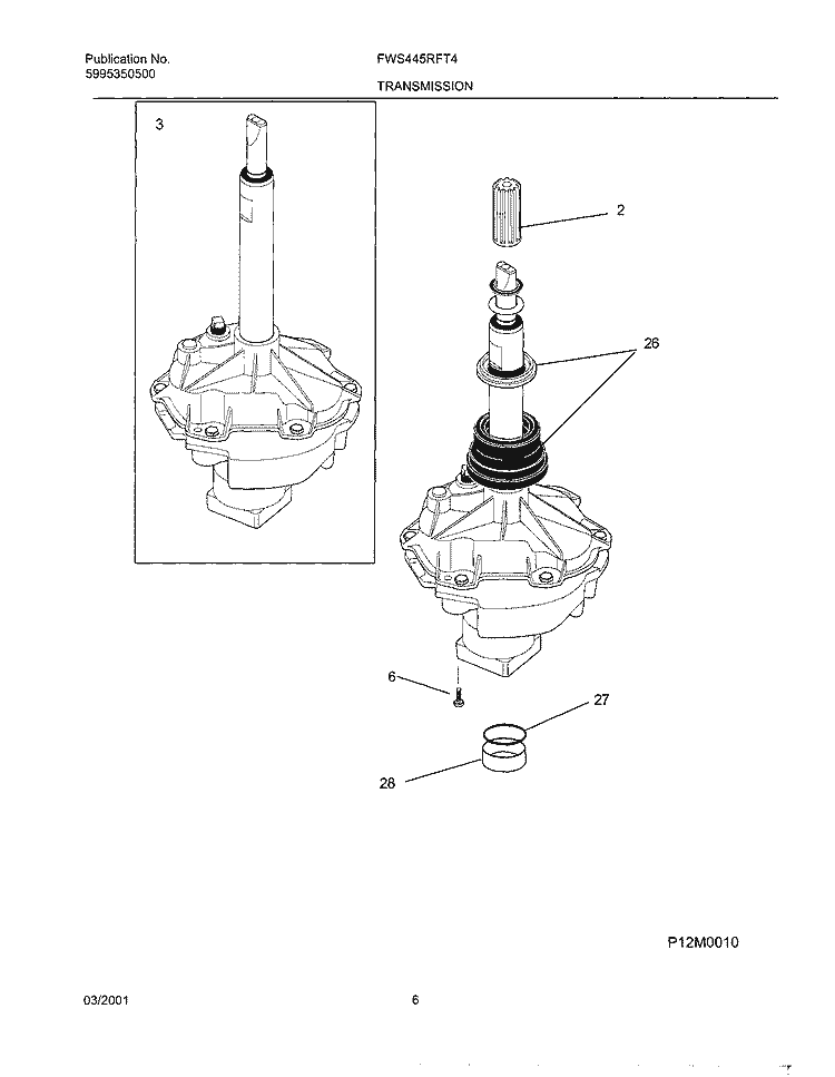 TRANSMISSION Diagram and Parts List for FWS445RFT4  Frigidaire Washer