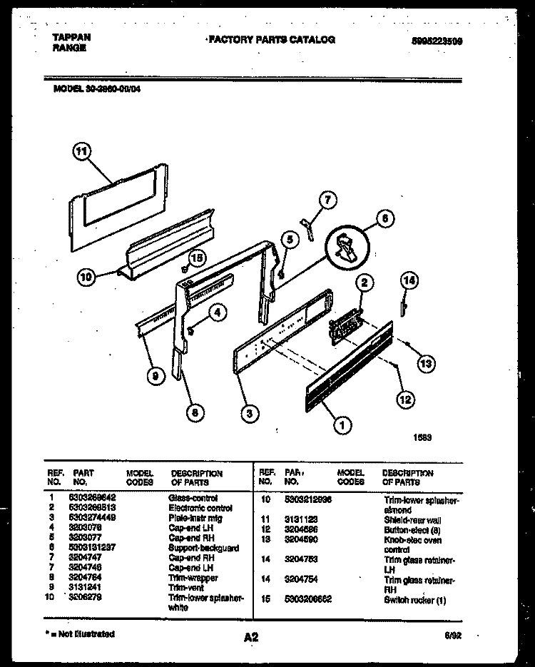 BACKGUARD Diagram and Parts List for 30-3860-23-04  Tappan Range