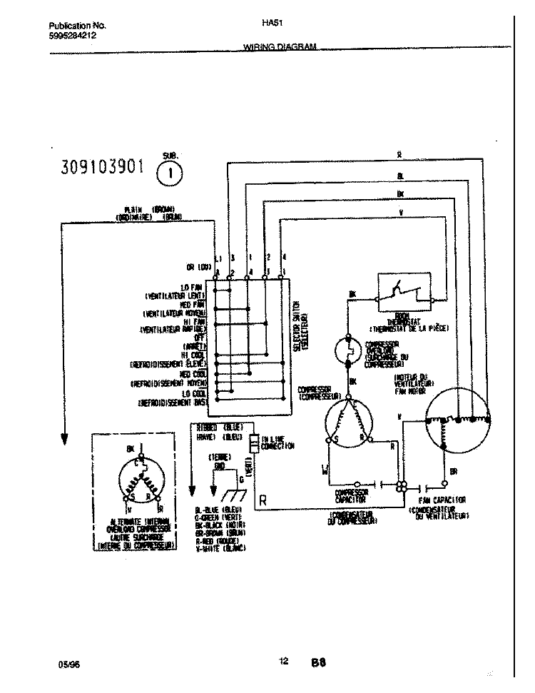 WIRING DIAGRAM Diagram and Parts List for HA51A  Frigidaire Air Conditioner