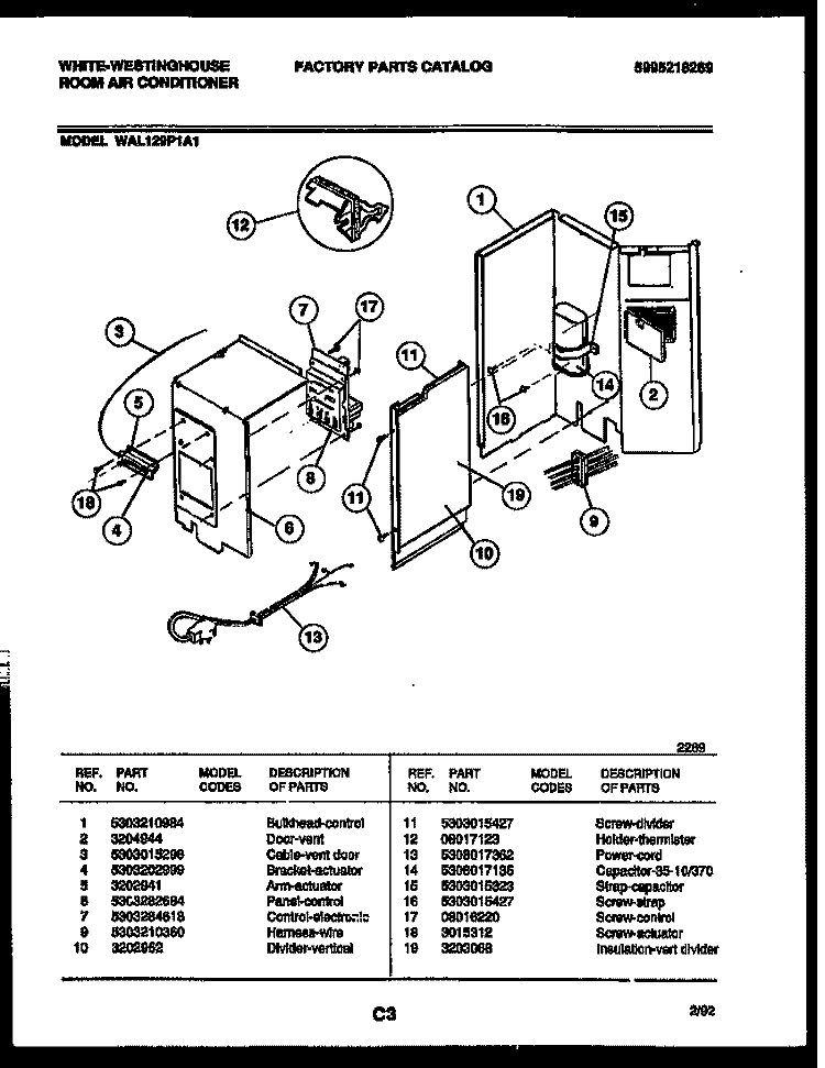 ELECTRICAL PARTS Diagram and Parts List for WAL129P1A1  Frigidaire Air Conditioner