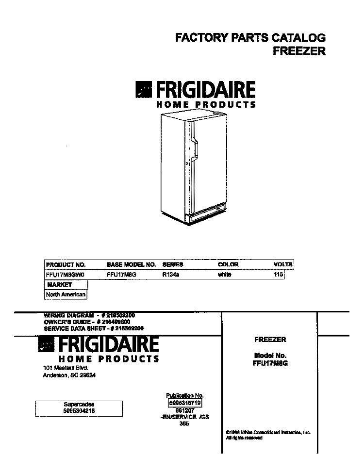 COVER Diagram and Parts List for FFU17M8GW0  Frigidaire Freezer