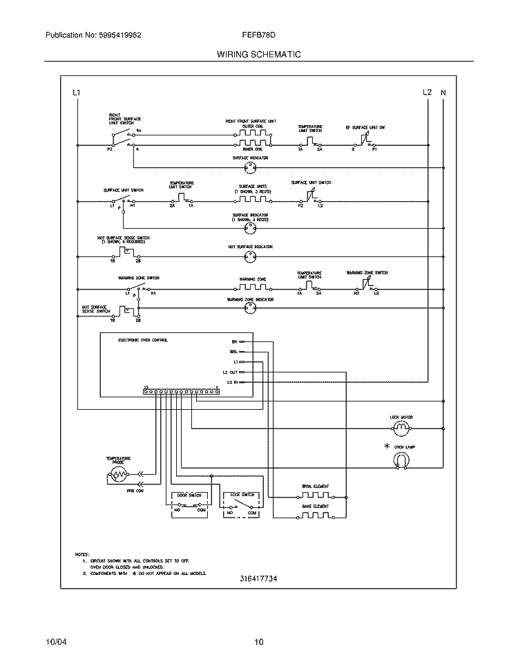 WIRING SCHEMATIC Diagram and Parts List for FEFB78DCA  Frigidaire Range