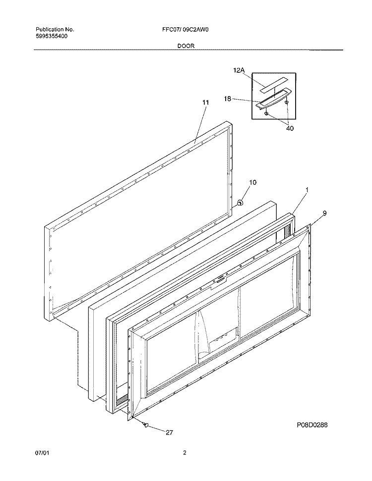 DOOR Diagram and Parts List for FFC07C2AW0  Frigidaire Freezer