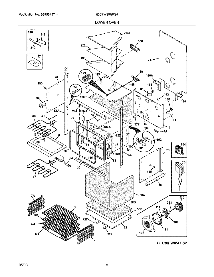LOWER OVEN Diagram and Parts List for E30EW85EPS4  Electrolux Wall Oven