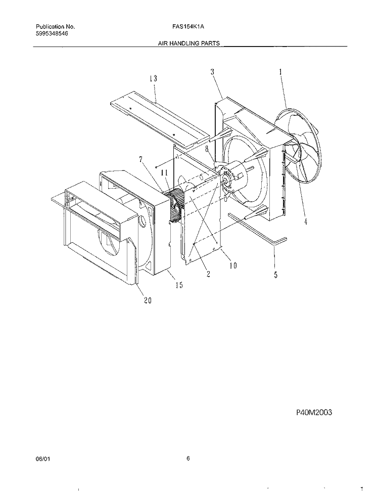 AIR HANDLING Diagram and Parts List for FAS154K1A1  Frigidaire Air Conditioner