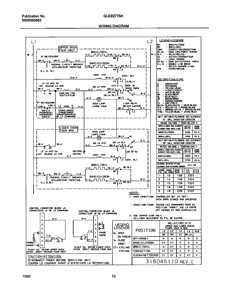 WIRING DIAGRAM Diagram and Parts List for GLEB27T8ABA  Frigidaire Wall Oven