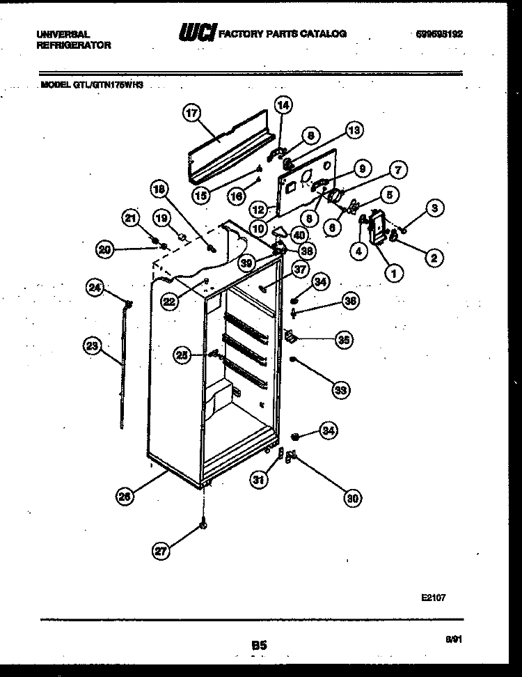CABINET PARTS Diagram and Parts List for GTL175WY3  Uni Refrigerator