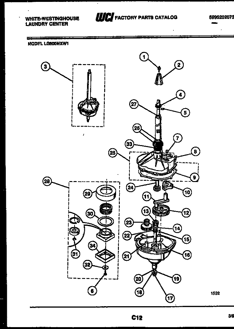 TRANSMISSION PARTS Diagram and Parts List for LG600MXD1  Frigidaire Washer Dryer Combo
