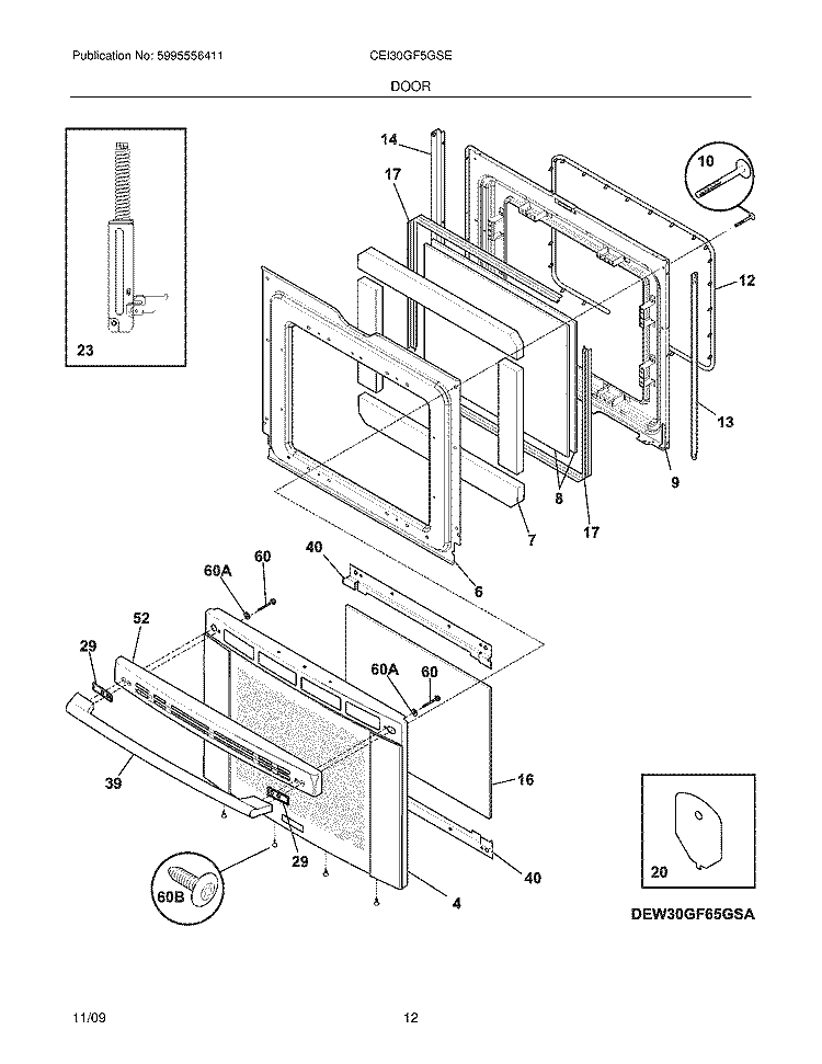 DOOR Diagram and Parts List for CEI30GF5GSE  Electrolux Range