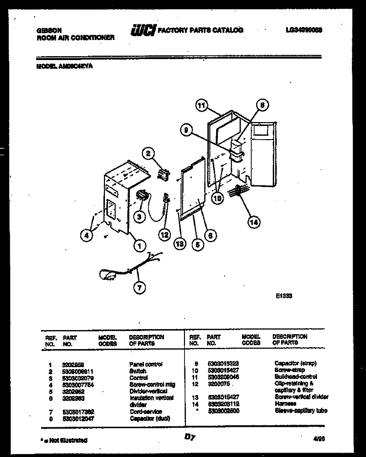 ELECTRICAL PARTS Diagram and Parts List for AM09C4EYA  Gibson Air Conditioner