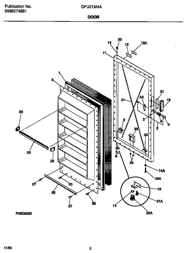 DOOR Diagram and Parts List for GFU21M4AW4  Gibson Freezer