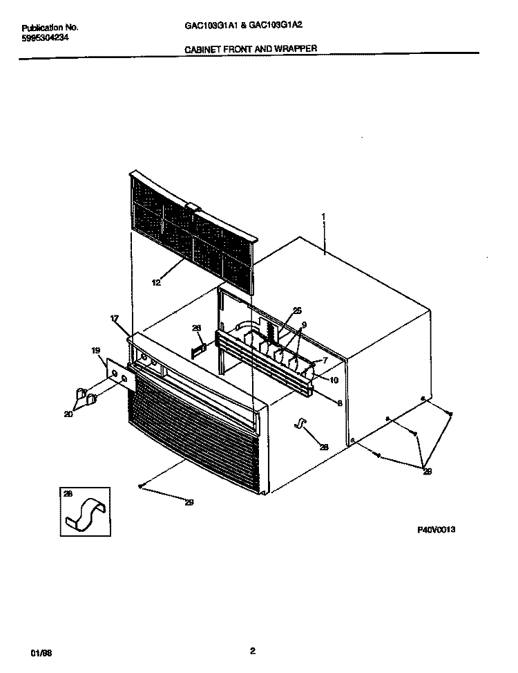 CABINST FRONT AND WRAPPER Diagram and Parts List for GAC103G1A1  Gibson Air Conditioner