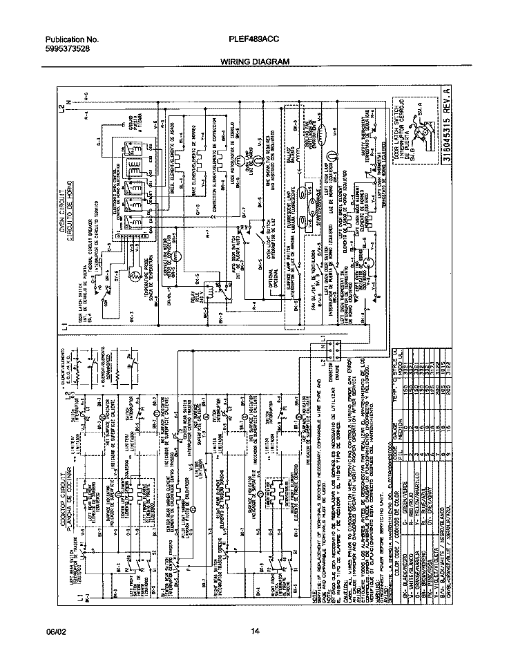 WIRING DIAGRAM Diagram and Parts List for PLEF489ACC  Frigidaire Range