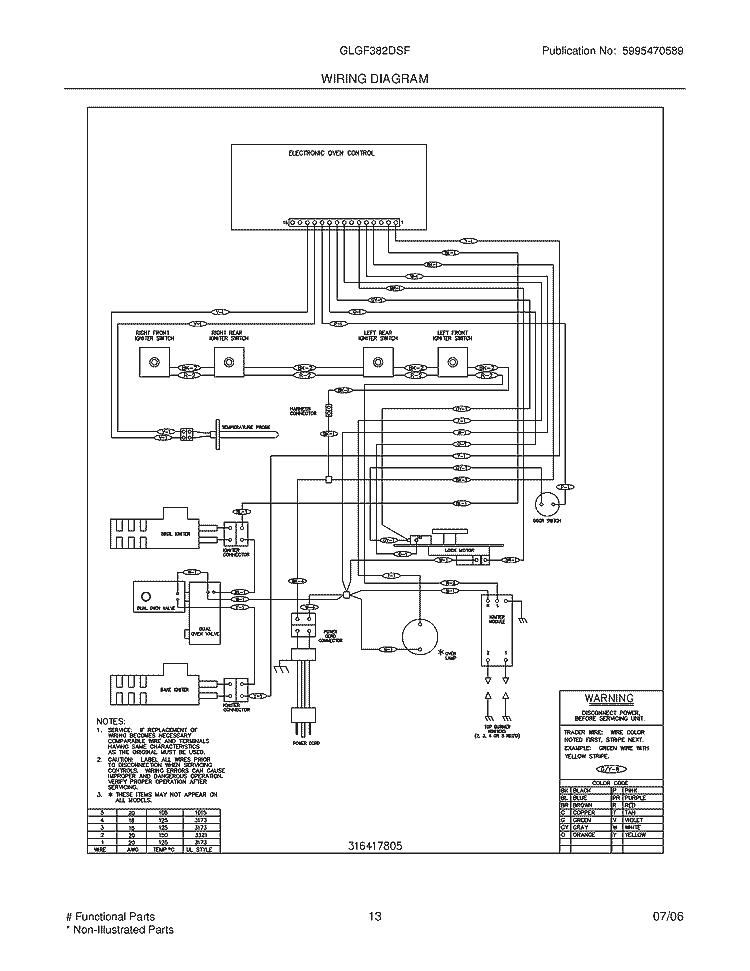 WIRING DIAGRAM Diagram and Parts List for GLGF382DSF  Frigidaire Range