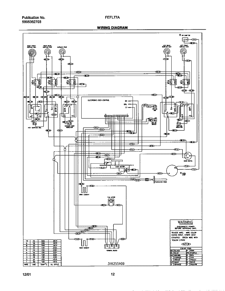 WIRING DIAGRAM Diagram and Parts List for FEFL77ABD  Frigidaire Range