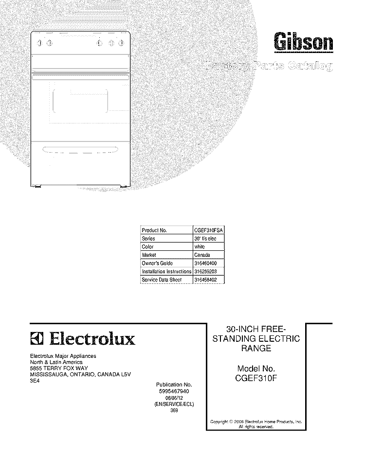 COVER Diagram and Parts List for CGEF310FSA  Gibson Range