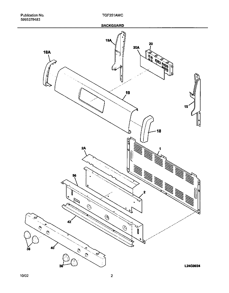 BACKGUARD Diagram and Parts List for TGF351AWC  Tappan Range
