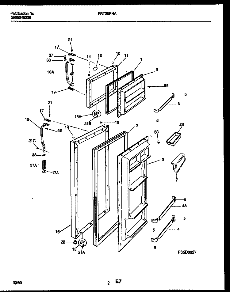DOOR PARTS Diagram and Parts List for FRT20PHAD0  Frigidaire Refrigerator