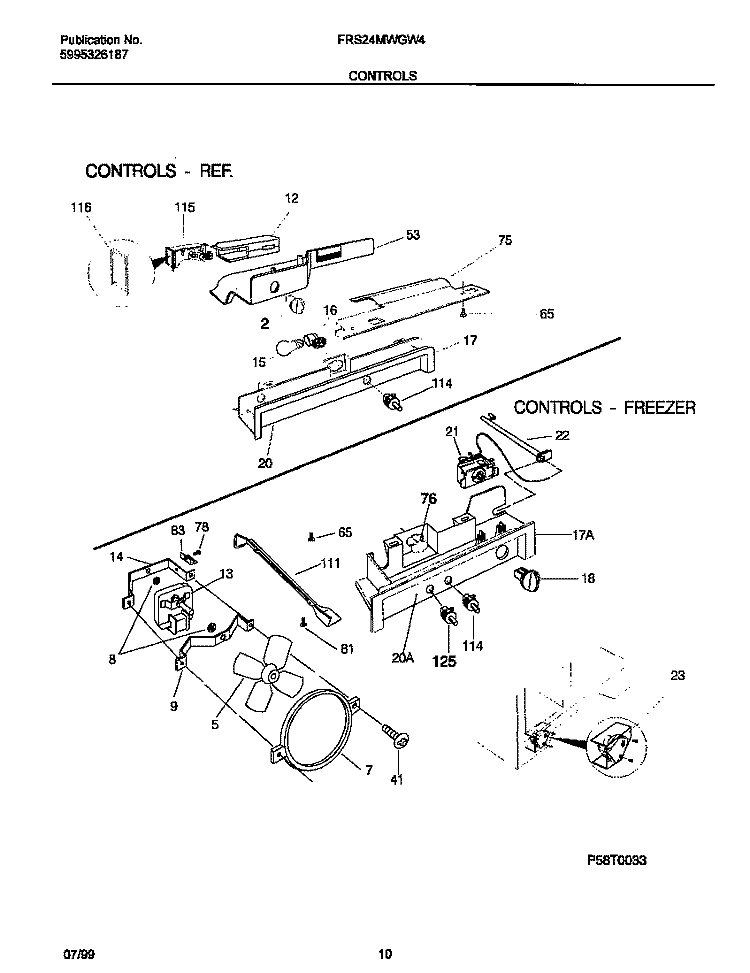 CONTROLS Diagram and Parts List for FRS24MWGW4  Frigidaire Refrigerator