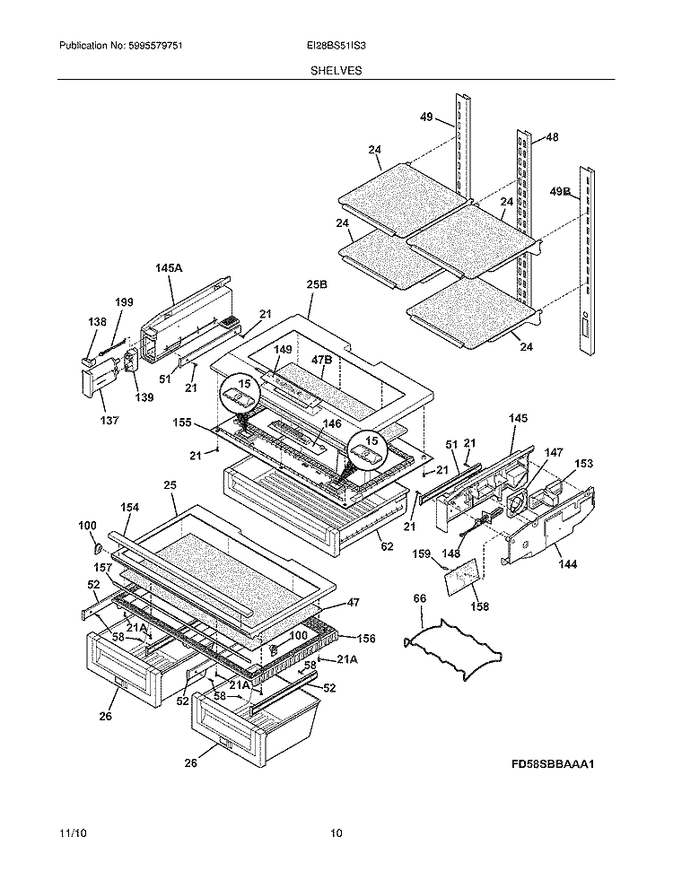 SHELVES Diagram and Parts List for EI28BS51IS3  Electrolux Refrigerator