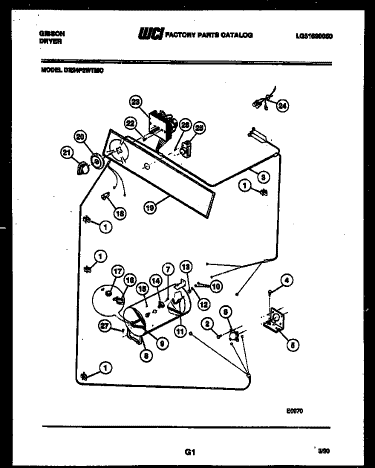 CONSOLE AND CONTROL PARTS Diagram and Parts List for DE24P2WTMC  Gibson Dryer