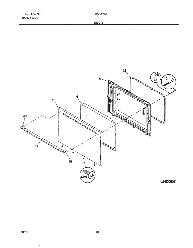 DOOR Diagram and Parts List for TPF303AWA  Tappan Range