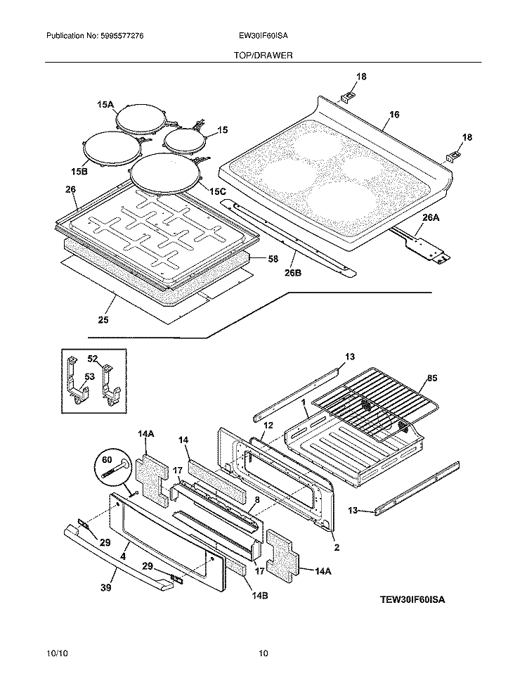 TOP/DRAWER Diagram and Parts List for EW30IF60ISA  Electrolux Range