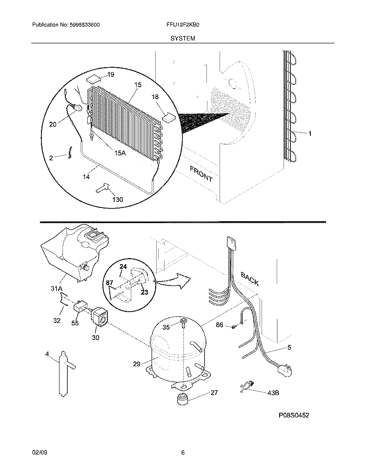 SYSTEM Diagram and Parts List for FFU12F2KB0  Frigidaire Freezer
