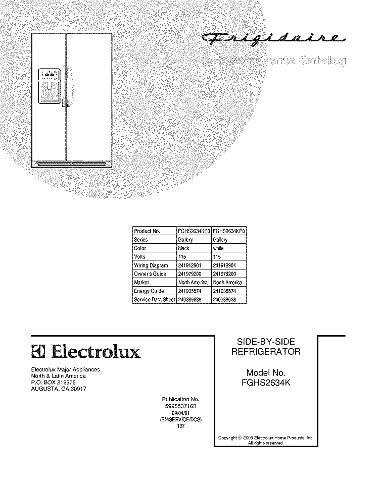 COVER Diagram and Parts List for FGHS2634KE0  Frigidaire Refrigerator