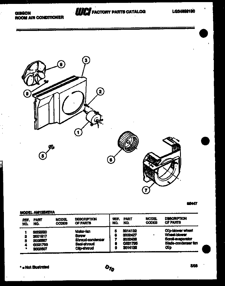 AIR HANDLING PARTS Diagram and Parts List for AM12E4EVA  Gibson Air Conditioner