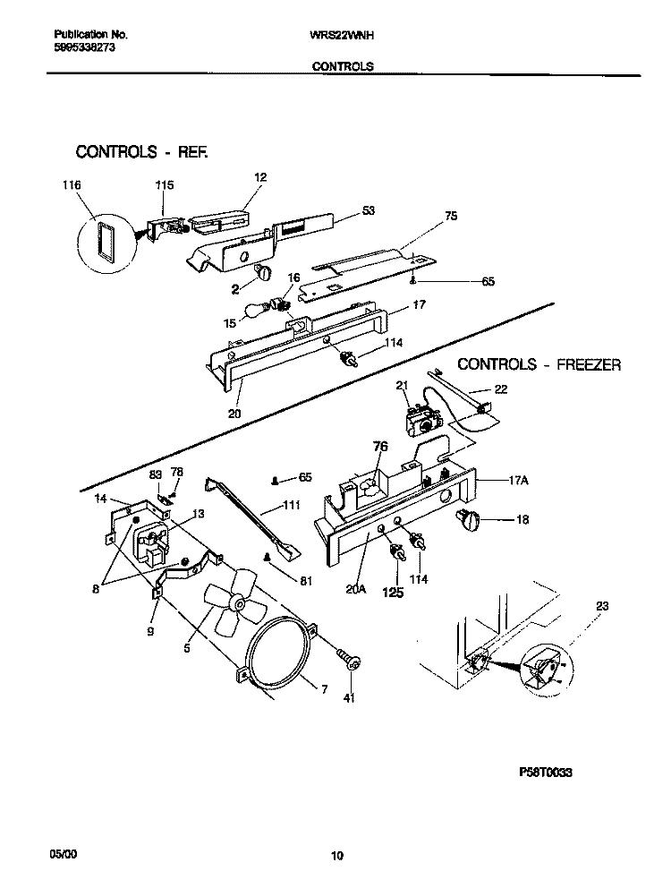 CONTROLS Diagram and Parts List for WRS22WNHW4  Frigidaire Refrigerator