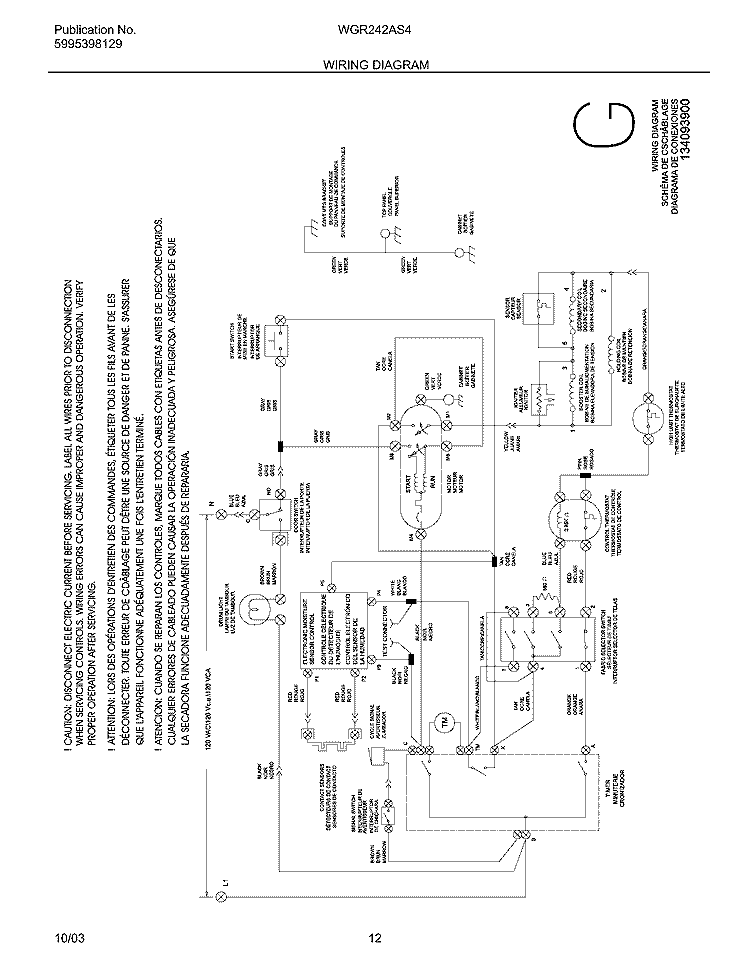 WIRING DIAGRAM Diagram and Parts List for WGR242AS4  Westinghouse Dryer