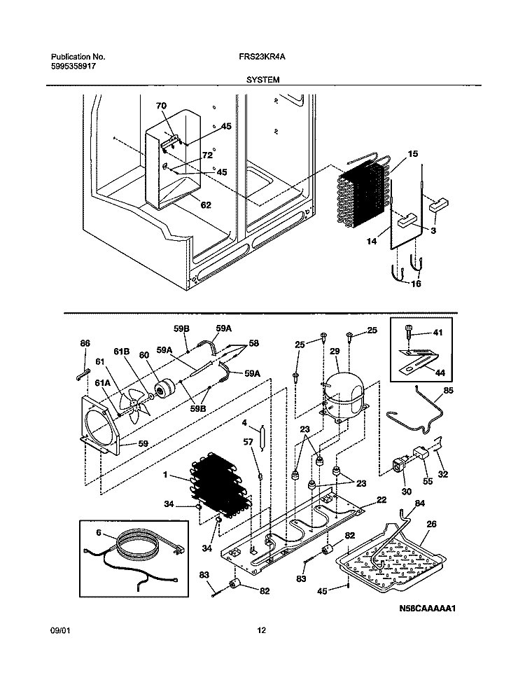 SYSTEM Diagram and Parts List for FRS23KR4AW2  Frigidaire Refrigerator