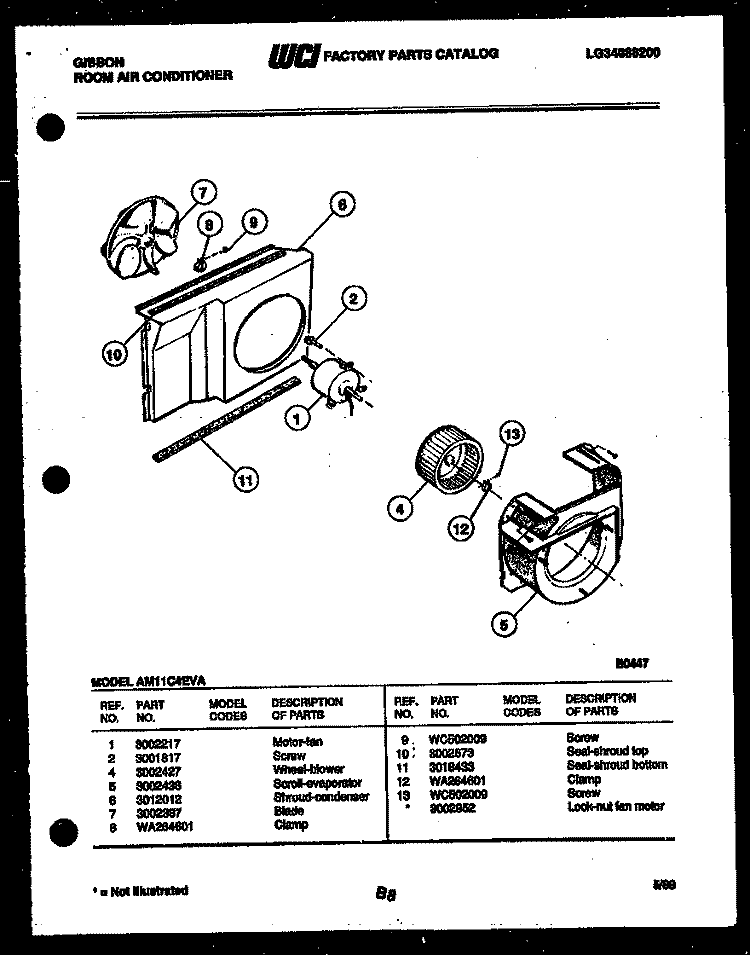 AIR HANDLING PARTS Diagram and Parts List for AM11C4EVA  Gibson Air Conditioner