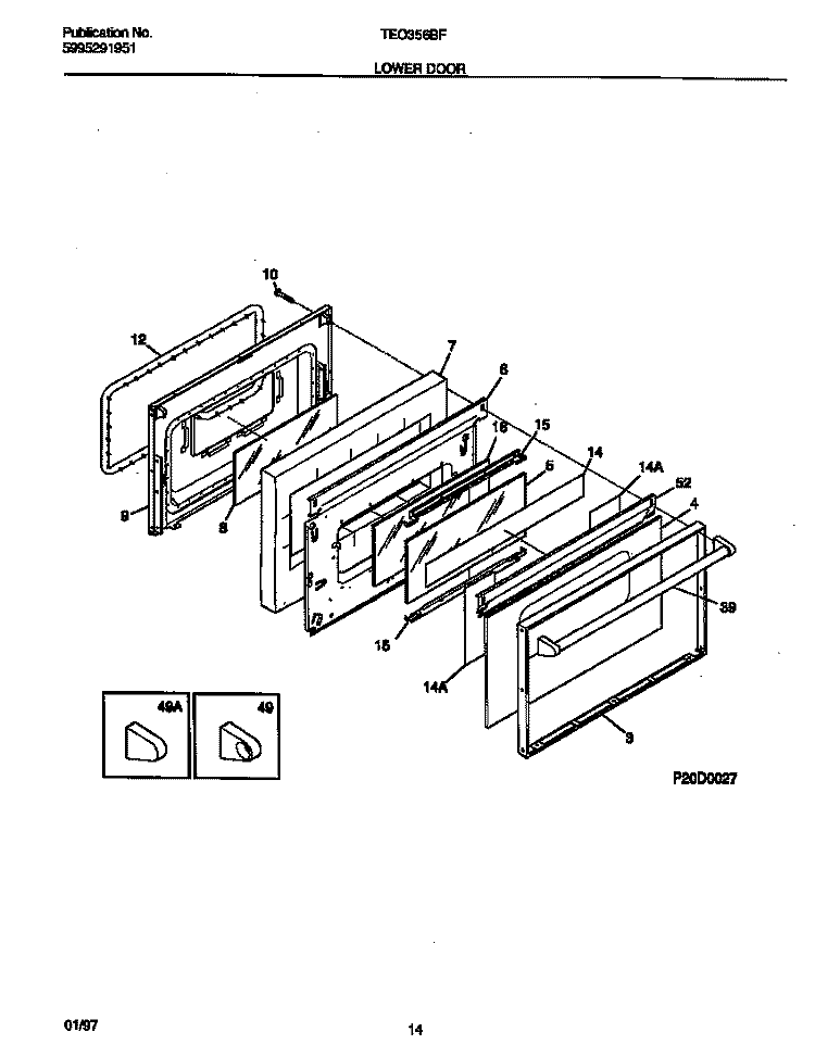LOWER DOOR Diagram and Parts List for TEO356BFDA  Tappan Range