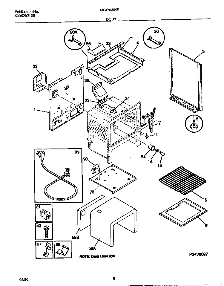 BODY Diagram and Parts List for MGF345BEWA  Frigidaire Range