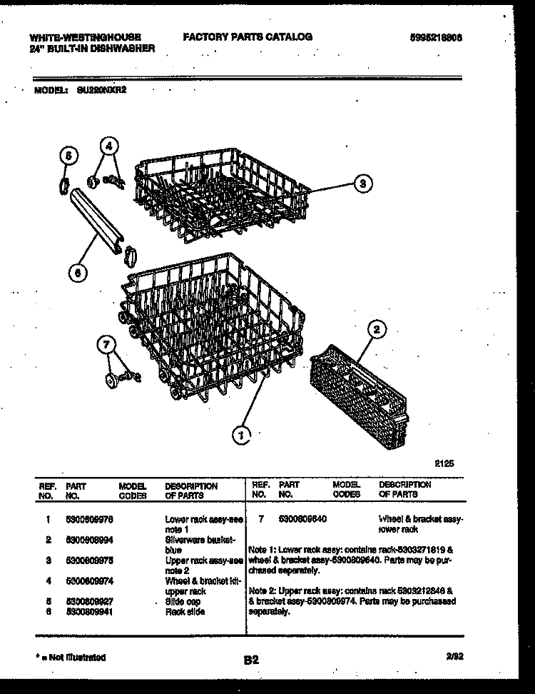 RACKS AND TRAYS Diagram and Parts List for SU220NXDR2  Frigidaire Dishwasher