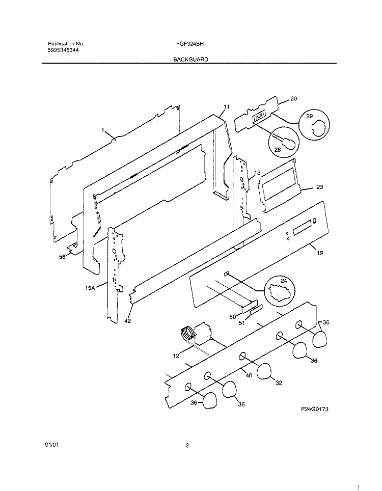 BACKGUARD Diagram and Parts List for FGF324BHWC  Frigidaire Range